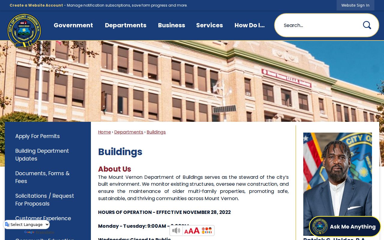 Mount Vernon street directory Buildings Department records route