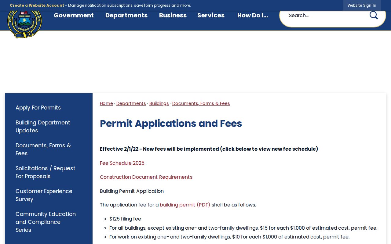 Mount Vernon street directory Buildings Department property-search fees