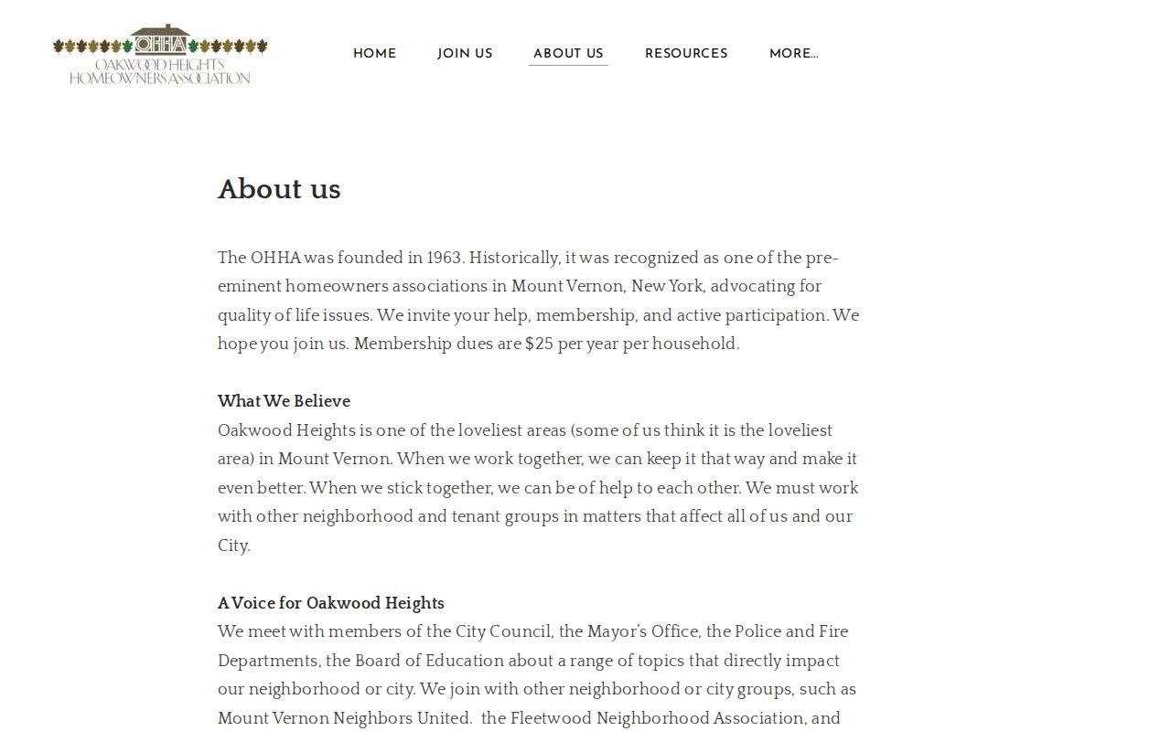Mount Vernon neighbors Oakwood Heights Homeowners Association page