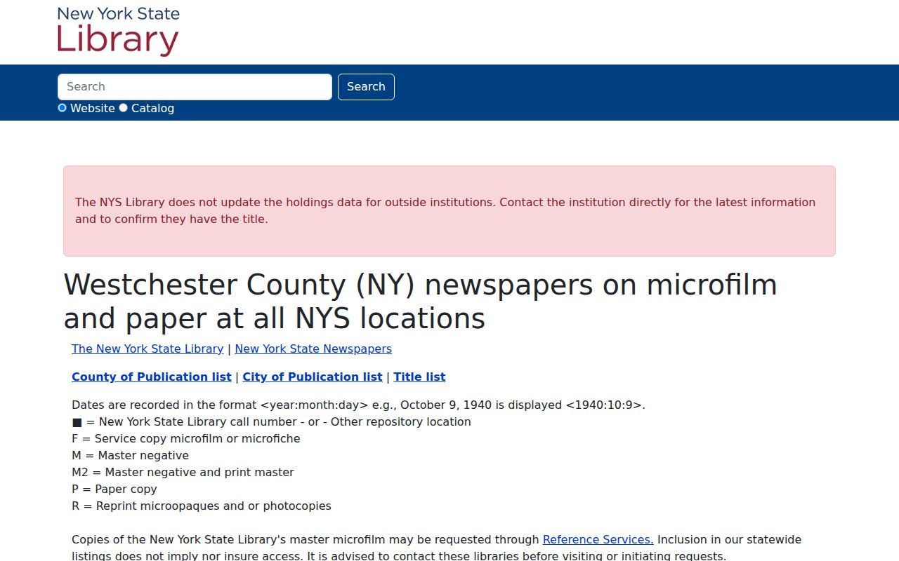Mount Vernon city directory newspaper microfilm holdings at the New York State Library