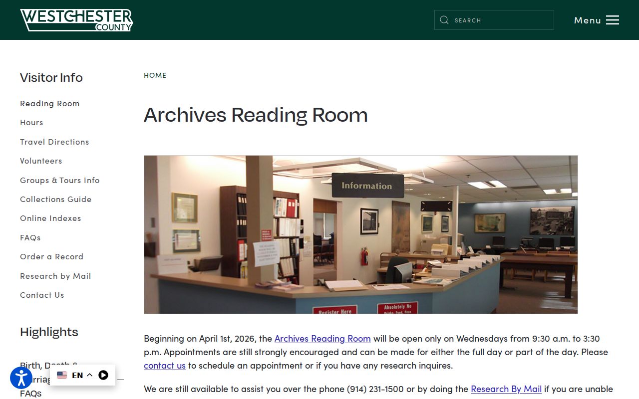 Mount Vernon previous residents research route at the Westchester County Archives reading room