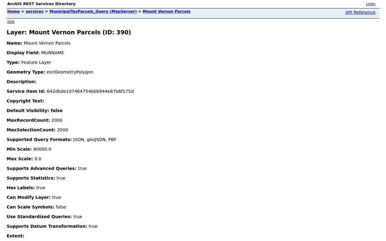 Mount Vernon street directory GIS parcel-layer fields